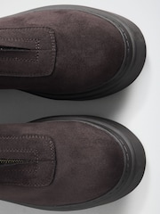 Friends Like These Chocolate Brown Faux Suede Zip Front Chunky Outsole Ankle Boots - Image 6 of 7
