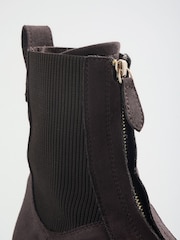 Friends Like These Chocolate Brown Faux Suede Zip Front Chunky Outsole Ankle Boots - Image 7 of 7