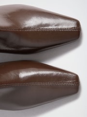 Friends Like These Chocolate Brown Faux Leather Pointed Toe Elasticated Back Kitten Heeled Ankle Boots - Image 3 of 5