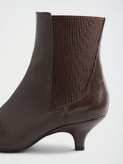 Friends Like These Chocolate Brown Faux Leather Pointed Toe Elasticated Back Kitten Heeled Ankle Boots - Image 4 of 5