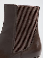 Friends Like These Chocolate Brown Faux Leather Pointed Toe Elasticated Back Kitten Heeled Ankle Boots - Image 5 of 5
