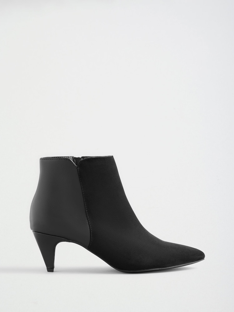 Friends Like These Black Faux Leather Standard fit Pointed Mid Heeled Smart Ankle Boots - Image 1 of 5 Friends Like These Black Faux Leather Standard fit Pointed Mid Heeled Smart Ankle Boots - Image 1 of 5