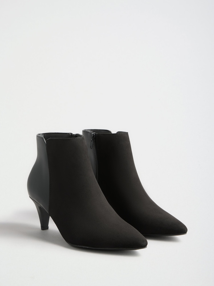 Friends Like These Black Faux Leather Standard fit Pointed Mid Heeled Smart Ankle Boots - Image 2 of 5 Friends Like These Black Faux Leather Standard fit Pointed Mid Heeled Smart Ankle Boots - Image 2 of 5