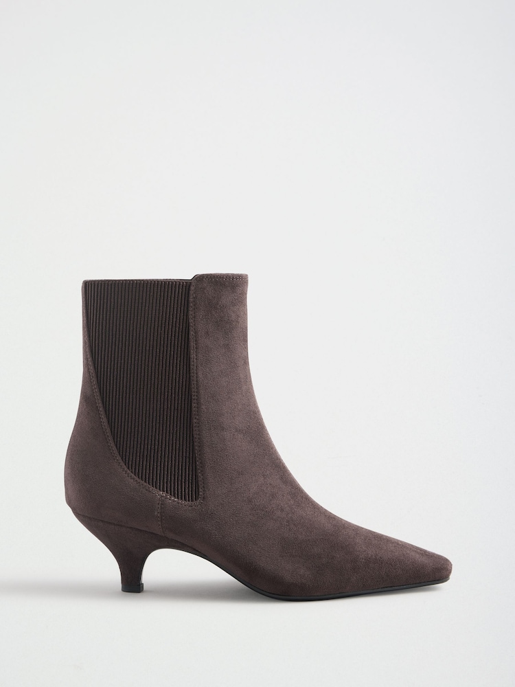 Friends Like These Grey Faux Suede Pointed Toe Elasticated Back Kitten Heeled Ankle Boots - Image 1 of 7