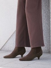 Friends Like These Grey Faux Suede Pointed Toe Elasticated Back Kitten Heeled Ankle Boots - Image 2 of 7