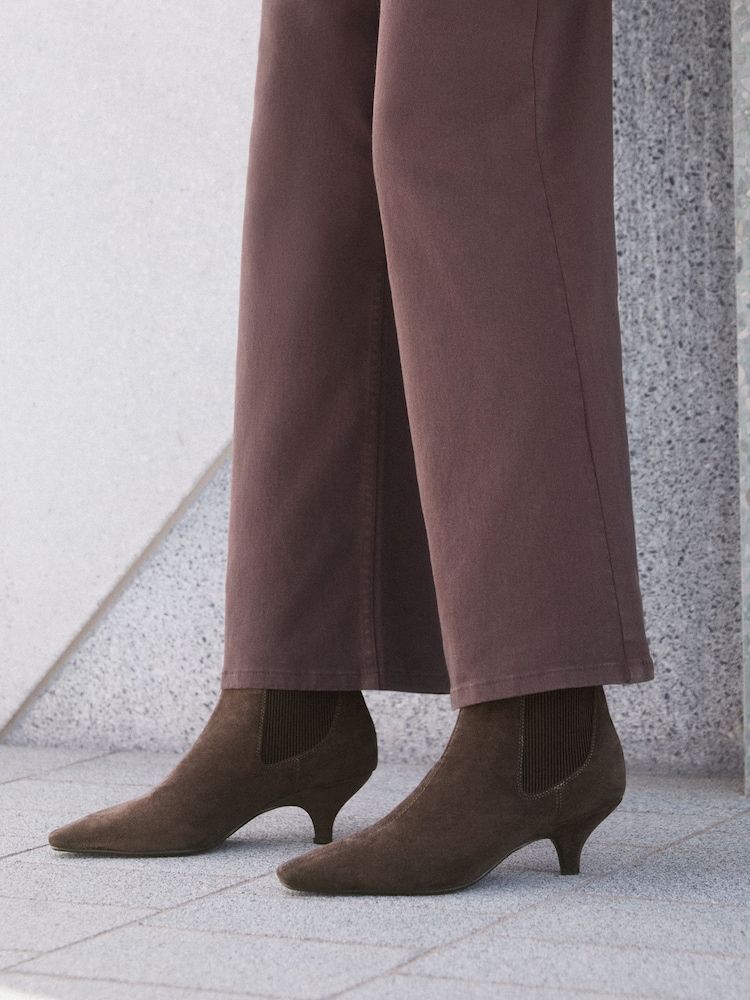 Friends Like These Grey Faux Suede Pointed Toe Elasticated Back Kitten Heeled Ankle Boots - Image 2 of 7