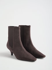 Friends Like These Grey Faux Suede Pointed Toe Elasticated Back Kitten Heeled Ankle Boots - Image 4 of 7