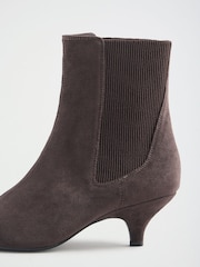 Friends Like These Grey Faux Suede Pointed Toe Elasticated Back Kitten Heeled Ankle Boots - Image 5 of 7