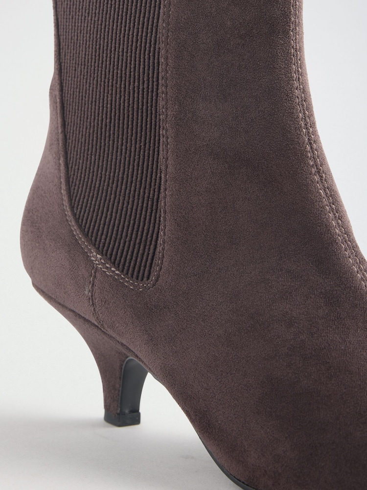 Friends Like These Grey Faux Suede Pointed Toe Elasticated Back Kitten Heeled Ankle Boots - Image 7 of 7