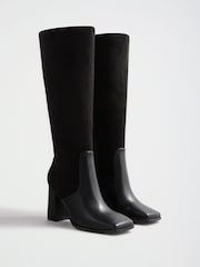 Friends Like These Black Contrast Faux Leather and Suede Knee High Heeled Boots - Image 1 of 5