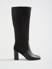 Friends Like These Black Contrast Faux Leather and Suede Knee High Heeled Boots - Image 2 of 5