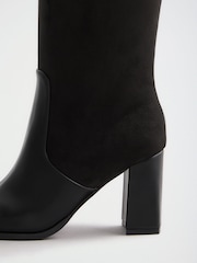 Friends Like These Black Contrast Faux Leather and Suede Knee High Heeled Boots - Image 3 of 5