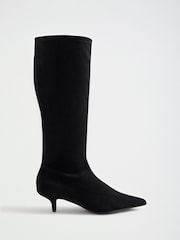Friends Like These Black Standard fit Faux Suede Kitten Heeled Knee High Sock Boots - Image 1 of 5