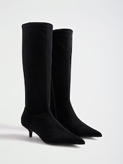 Friends Like These Black Standard fit Faux Suede Kitten Heeled Knee High Sock Boots - Image 2 of 5