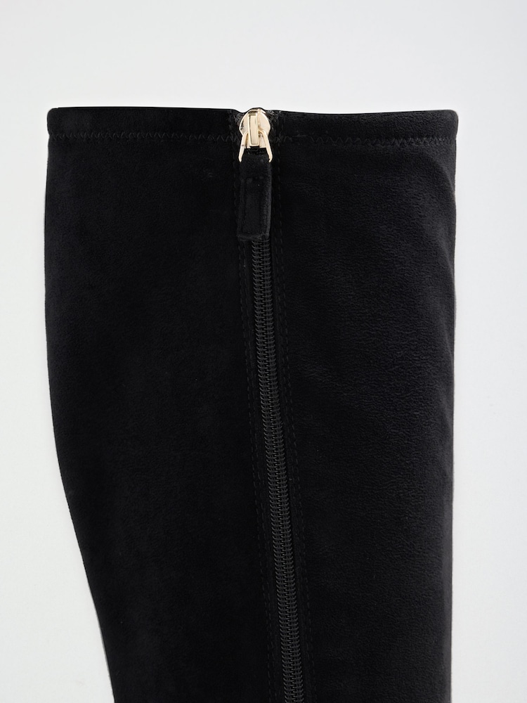 Friends Like These Black Standard fit Faux Suede Kitten Heeled Knee High Sock Boots - Image 5 of 5