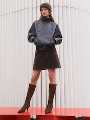 Friends Like These Chocolate Brown Standard fit Faux Suede Kitten Heeled Knee High Sock Boots - Image 3 of 7