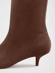 Friends Like These Chocolate Brown Standard fit Faux Suede Kitten Heeled Knee High Sock Boots - Image 5 of 7