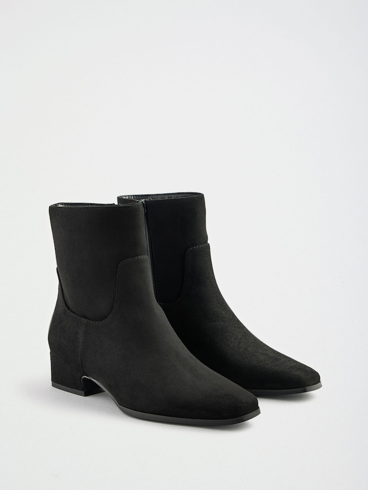 Friends Like These Black Standard fit Faux Suede Mini Block Heeled Smart Ankle Boots - Image 2 of 5