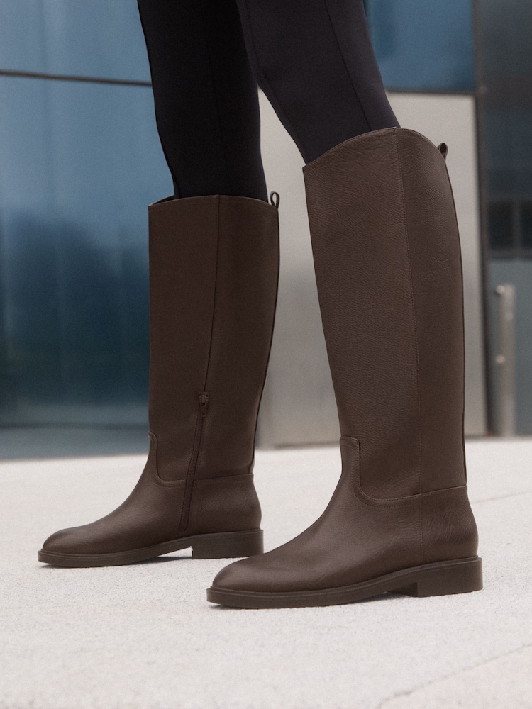 Friends Like These Chocolate Brown Standard fit Faux Leather Knee High Riding Boots - Image 1 of 7 Friends Like These Chocolate Brown Standard fit Faux Leather Knee High Riding Boots - Image 1 of 7