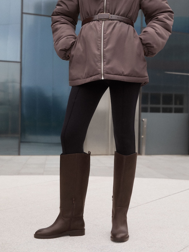 Friends Like These Chocolate Brown Standard fit Faux Leather Knee High Riding Boots - Image 2 of 7 Friends Like These Chocolate Brown Standard fit Faux Leather Knee High Riding Boots - Image 2 of 7