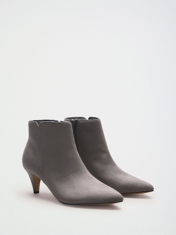 Friends Like These Grey Faux Suede Pointed Mid Heeled Smart Ankle Boots - Image 1 of 5