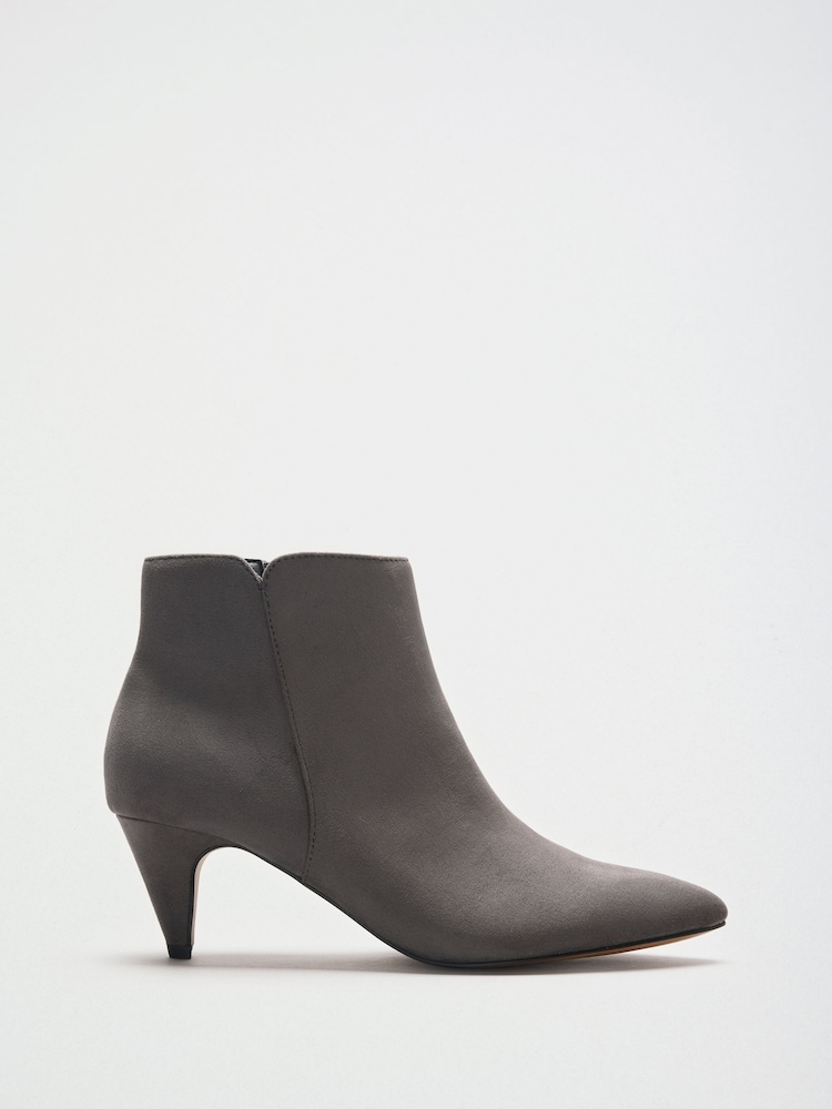 Friends Like These Grey Faux Suede Pointed Mid Heeled Smart Ankle Boots - Image 2 of 5