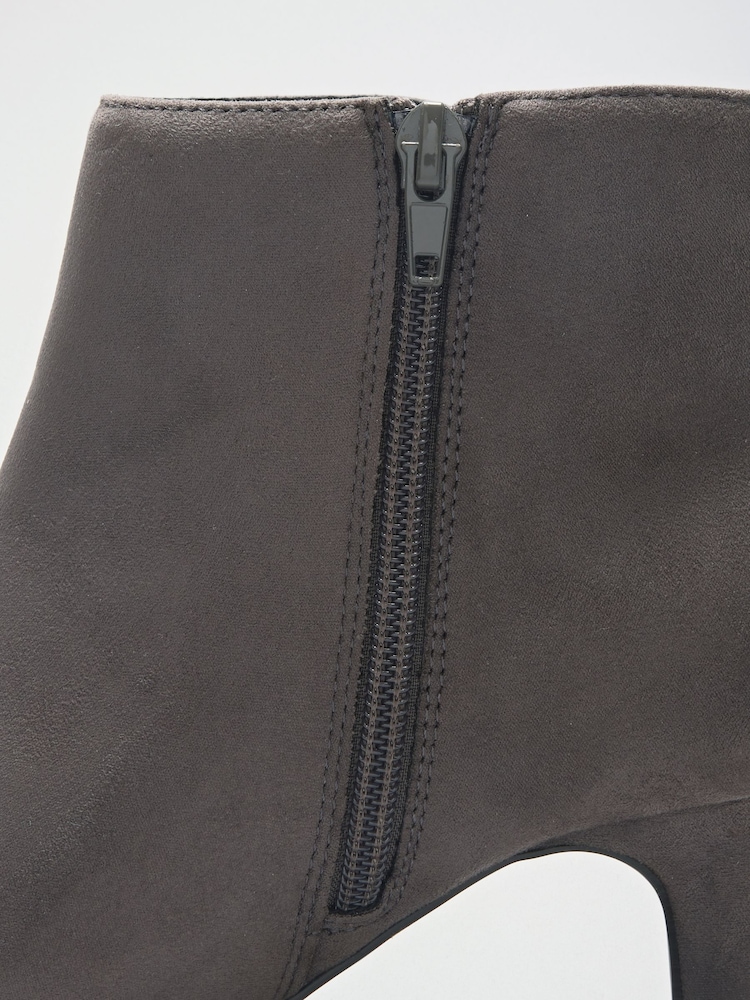 Friends Like These Grey Faux Suede Pointed Mid Heeled Smart Ankle Boots - Image 5 of 5