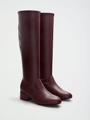 Friends Like These Plum Purple Standard fit Low Block Heel Stretch Long Knee High Sock Boots - Image 1 of 5