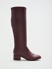Friends Like These Plum Purple Standard fit Low Block Heel Stretch Long Knee High Sock Boots - Image 2 of 5