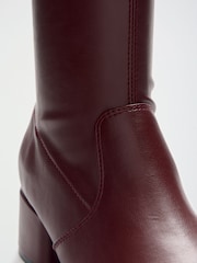Friends Like These Plum Purple Standard fit Low Block Heel Stretch Long Knee High Sock Boots - Image 4 of 5