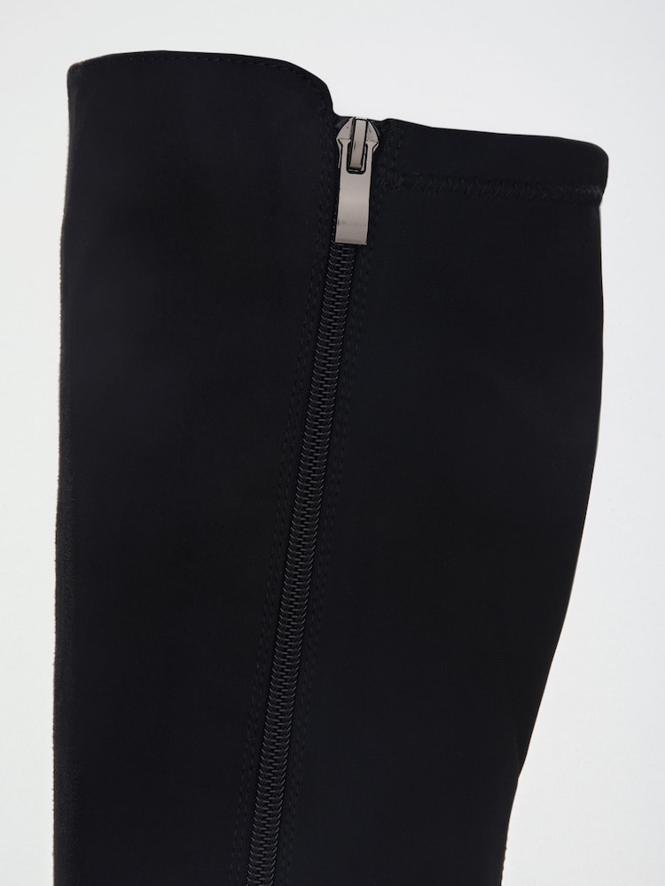 Friends Like These Black Faux Suede Mini Block Heeled Smart Knee High Boots - Image 6 of 6 Friends Like These Black Faux Suede Mini Block Heeled Smart Knee High Boots - Image 6 of 6