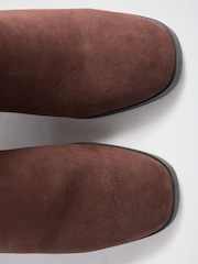 Friends Like These Chocolate Brown Faux Suede Standard fit Gold Buckle Detail Mid Block Heel Knee High Boots - Image 5 of 5