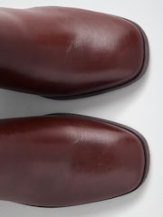 Friends Like These Burgundy Red Faux Leather Standard fit Gold Buckle Detail Mid Block Heel Knee High Boots - Image 6 of 7