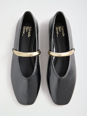 Friends Like These Black Faux Leather Square Toe Hardware Strap Flat Ballerina Shoes - Image 1 of 5