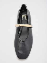 Friends Like These Black Faux Leather Square Toe Hardware Strap Flat Ballerina Shoes - Image 4 of 5