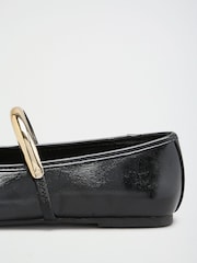 Friends Like These Black Faux Leather Square Toe Hardware Strap Flat Ballerina Shoes - Image 5 of 5
