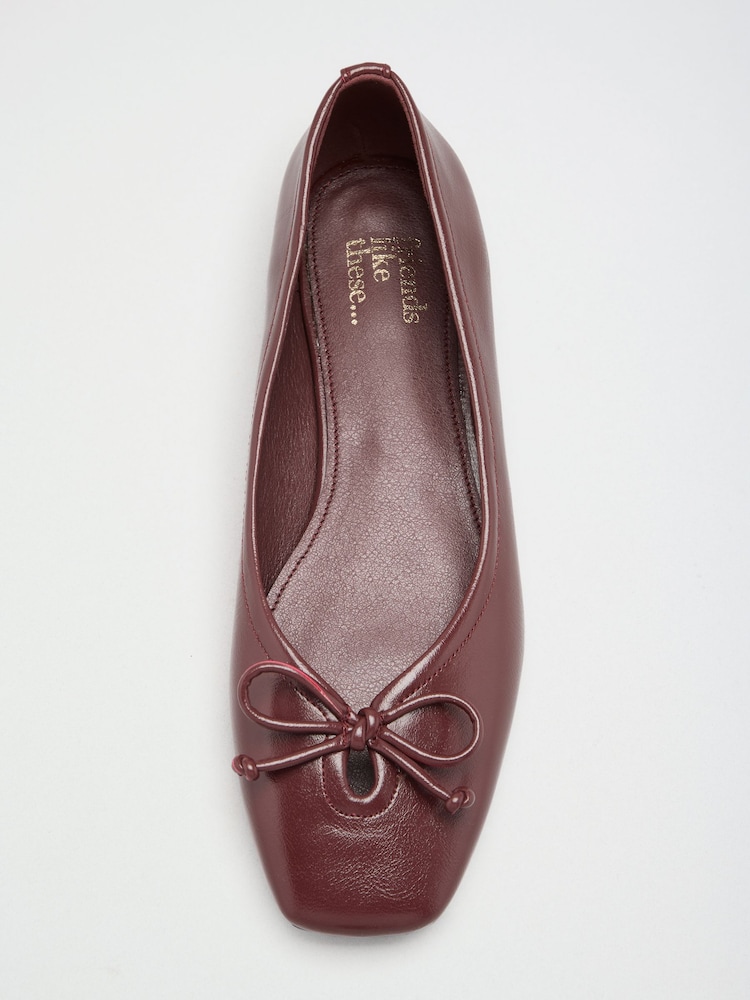 Friends Like These Burgundy Red Faux Leather Keyhole Bow Detail Square Toe Ballet Flat Shoes - Image 1 of 4 Friends Like These Burgundy Red Faux Leather Keyhole Bow Detail Square Toe Ballet Flat Shoes - Image 1 of 4