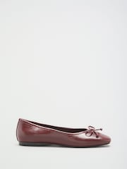 Friends Like These Burgundy Red Faux Leather Keyhole Bow Detail Square Toe Ballet Flat Shoes - Image 2 of 4