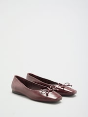 Friends Like These Burgundy Red Faux Leather Keyhole Bow Detail Square Toe Ballet Flat Shoes - Image 3 of 4