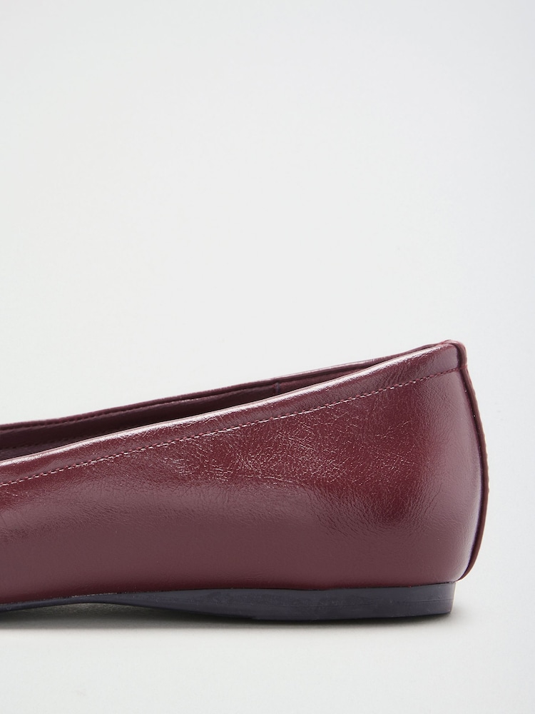 Friends Like These Burgundy Red Faux Leather Keyhole Bow Detail Square Toe Ballet Flat Shoes - Image 5 of 5 Friends Like These Burgundy Red Faux Leather Keyhole Bow Detail Square Toe Ballet Flat Shoes - Image 5 of 5