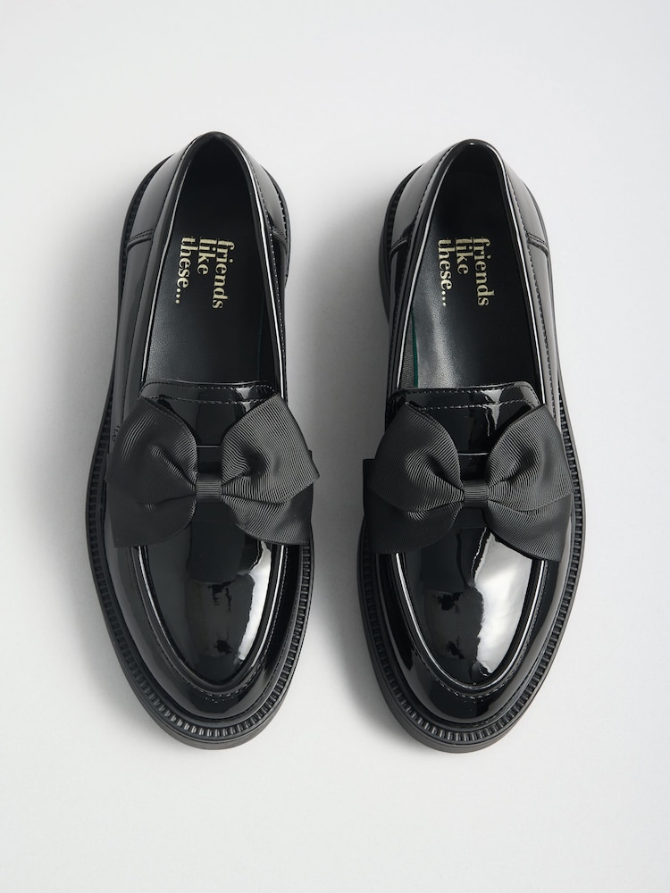 Friends Like These Faux Leather Patent Bow Trim Chunky Loafers - Image 1 of 4 Friends Like These Faux Leather Patent Bow Trim Chunky Loafers - Image 1 of 4