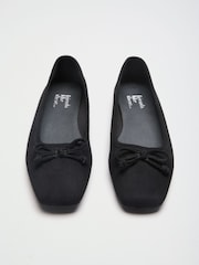 Friends Like These Black Faux Suede Wide Fit Square Toe Bow Detail Flat Ballerina Shoes - Image 1 of 4
