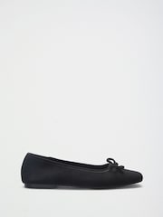 Friends Like These Black Faux Suede Wide Fit Square Toe Bow Detail Flat Ballerina Shoes - Image 2 of 4