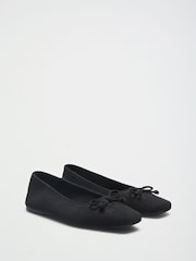 Friends Like These Black Faux Suede Wide Fit Square Toe Bow Detail Flat Ballerina Shoes - Image 3 of 4