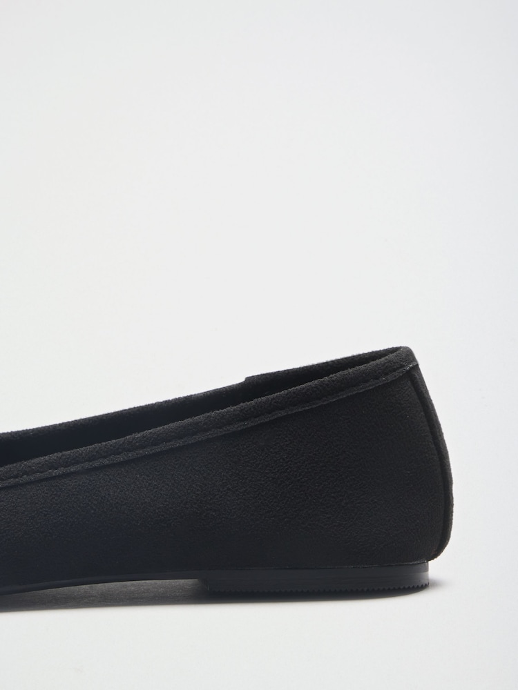 Friends Like These Black Faux Suede Wide Fit Square Toe Bow Detail Flat Ballerina Shoes - Image 4 of 4
