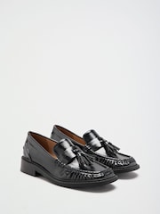 Garniture à pompon noir - Friends Like These Faux Leather Square Toe Ruched Mocassins Chaussures - Image 1 de 4