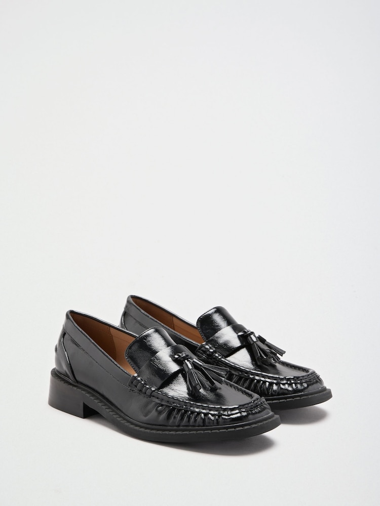 Garniture à pompon noir - Friends Like These Faux Leather Square Toe Ruched Mocassins Chaussures - Image 1 de 4