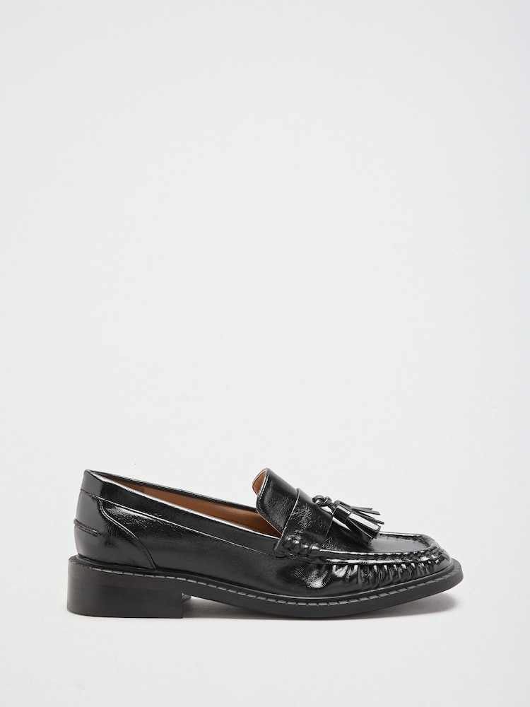Garniture à pompon noir - Friends Like These Faux Leather Square Toe Ruched Mocassins Chaussures - Image 2 de 4