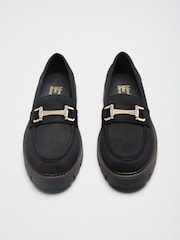 Friends Like These Black Standard Fit Faux Suede Gold Trim Chunky Loafer Shoes - Image 1 of 4