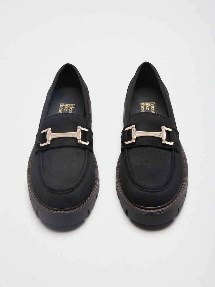 Friends Like These Black Standard Fit Faux Suede Gold Trim Chunky Loafer Shoes - Image 1 of 4